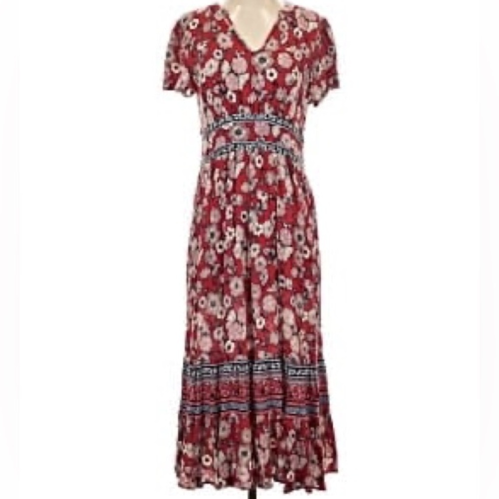 Knox Rose Red Boho Chic Floral Midi Dress Romantic Cottagecore XS - Picture 3 of 7